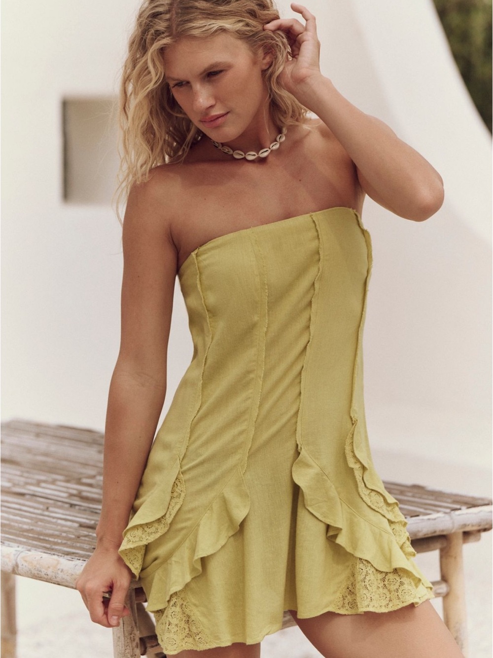 Free People Lime Strapless Ruffle Mini Dress - Picture 3 of 3